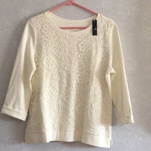 Land’s End White Cotton Blouse size M P with lace overlay new with tag